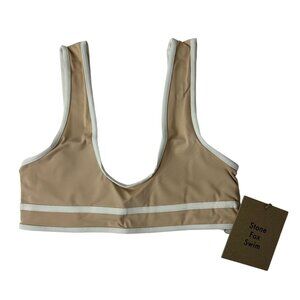 Stone Fox‎ Swim Dhalia Cropped Bikini Top Size XS Frappe Tan White NEW